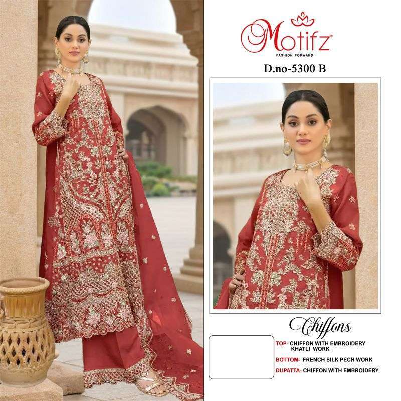 MOTIFZ 5300 HEAVY EMBROIDERY CHIFFON PAKISTANI SUIT WHOLESALER BEST RATE DEALER 