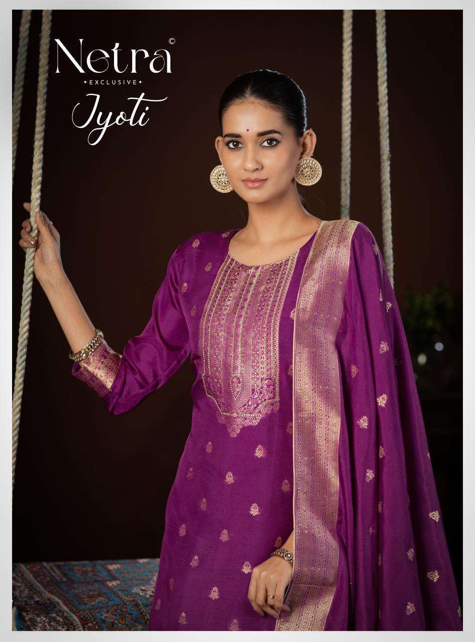 NETRA JYOTI LAKHNAVI SILK DESIGNER SUIT WHOLESALER BEST RATE 