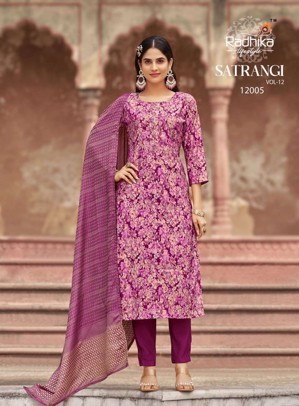 RADHIKA LIFESTYLE SATRANGI VOL 12 ROMAN WITH HANDWORK READYMADE SUIT WHOLESALER 