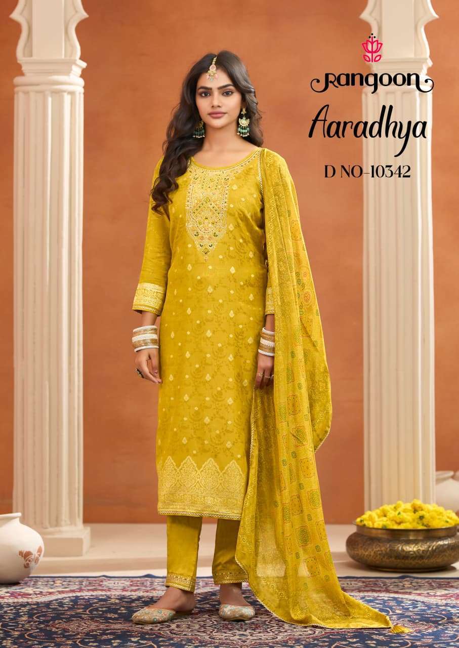 RANGOON AARADHYA MUSLIN JACQUARD FANCY HANDWORK READYMADE SALWER KAMEEZ 2026