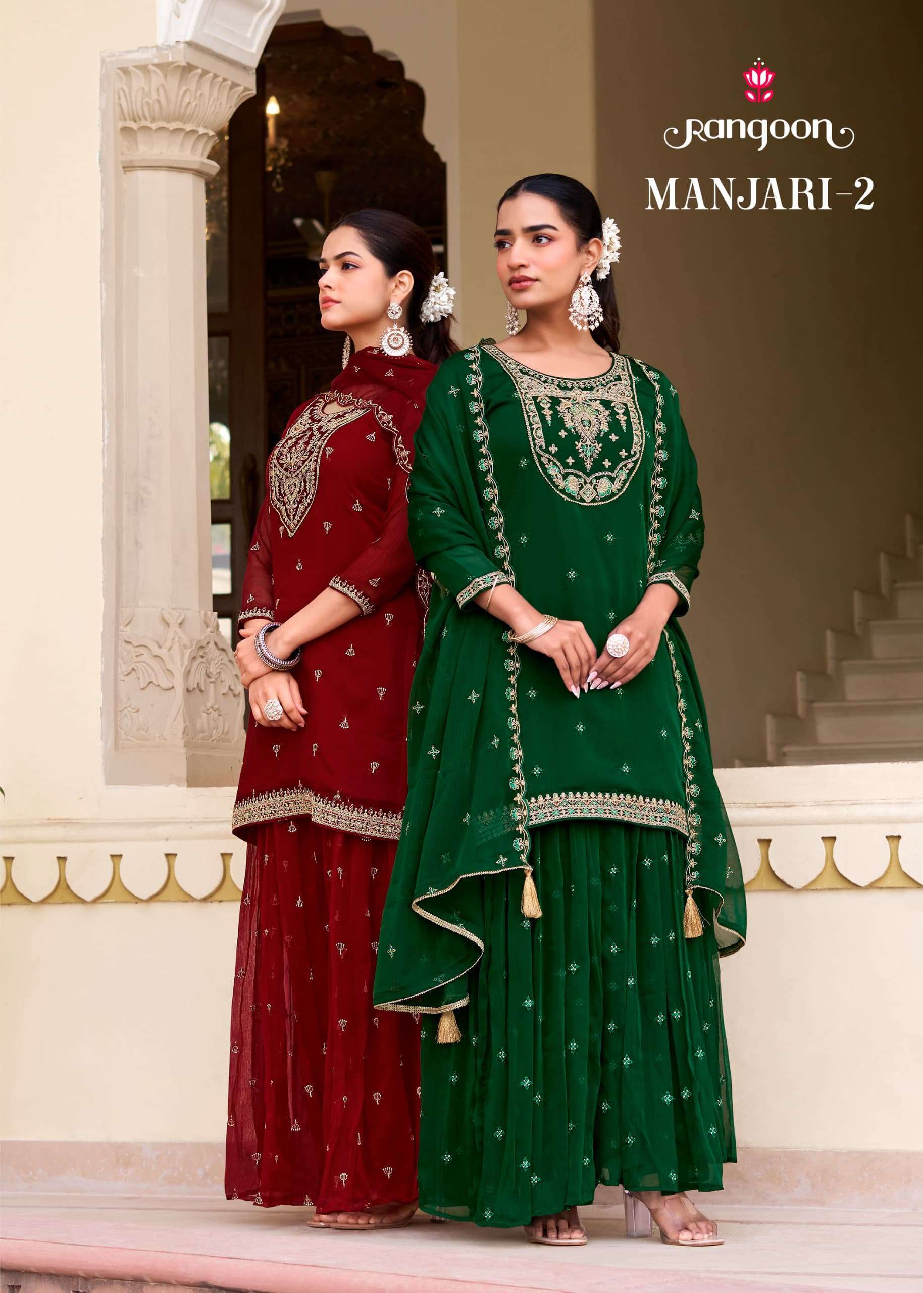 RANGOON MANJARI VOL 2 CHIFFON EMBRODERY 3 PCS SET WHOLESALER 