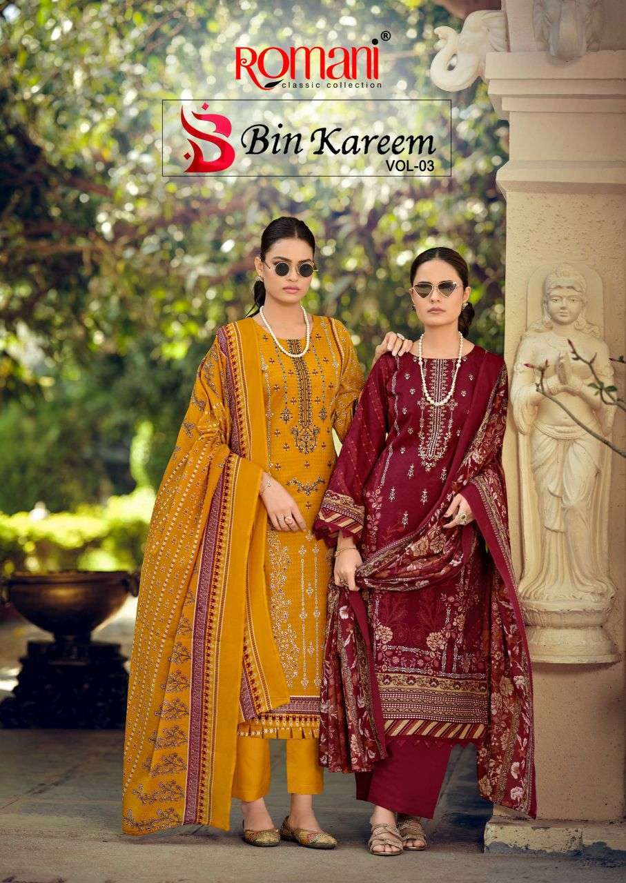ROMANI BIN KAREEM VOL 3 SOFT COTTON PRINT EMBROIDERY SUIT WHOLESALER