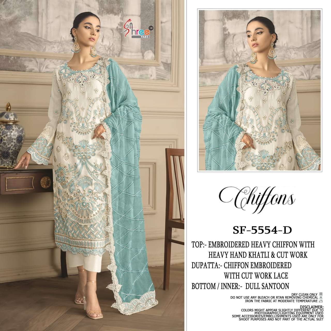 SHREE FAB 5554 COLORS CHIFFON EMBROIDERY HAND WORK SUIT WHOLESALER BEST RATE 