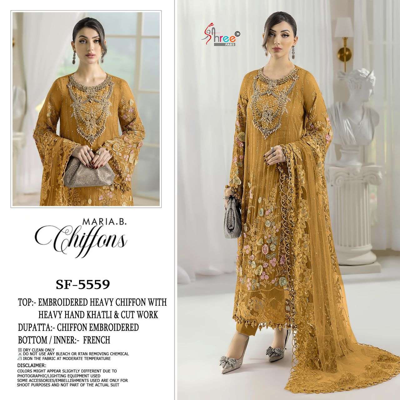 SHREE FAB 5559 COLORS CHIFFON EMBROIDERY HAND WORK SUIT WHOLESALER BEST RATE 