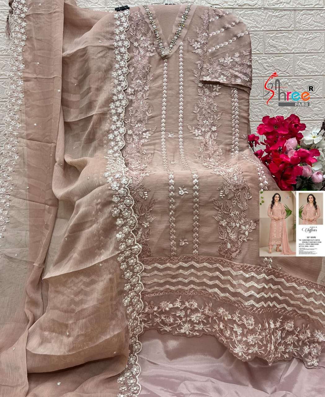 SHREE FAB 5595 COLORS CHIFFON HEAVY WORK SALWER KAMEEZ SUIT 