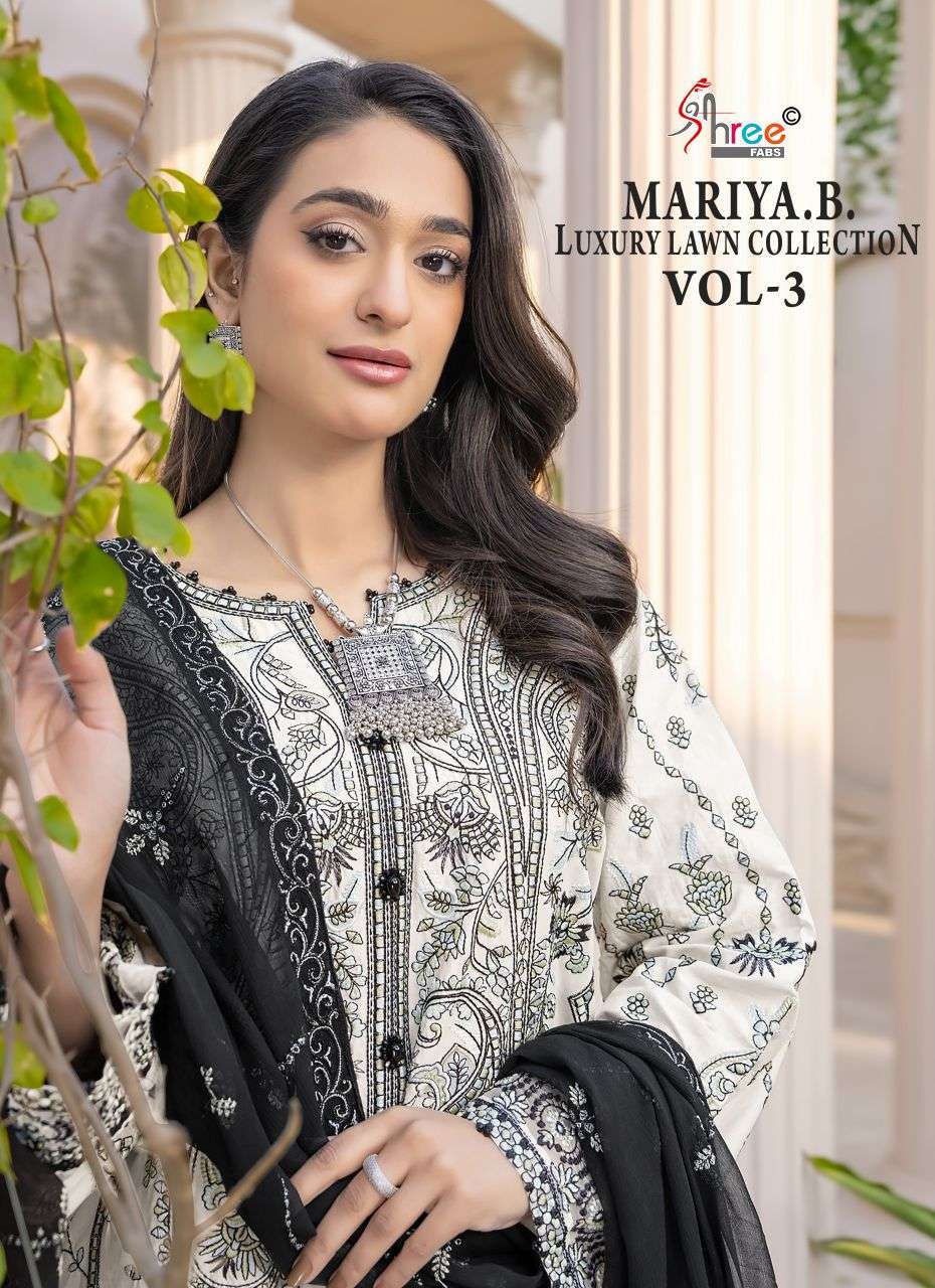 SHREE FAB MARIYA B LUXURY LAWN COLLECTION 3 PURE COTTON DESIGNER PAKISTANI SUIT WHOLESALER 