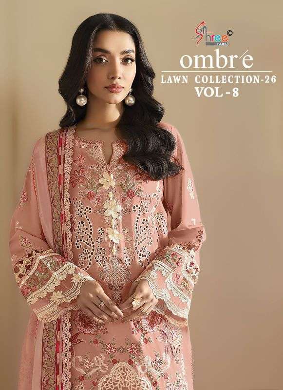 SHREE FAB OMBRE LAWN COLLECTION 26 VOL 8 PURE COTTON EMBROIDERY SUIT WHOLESALER 