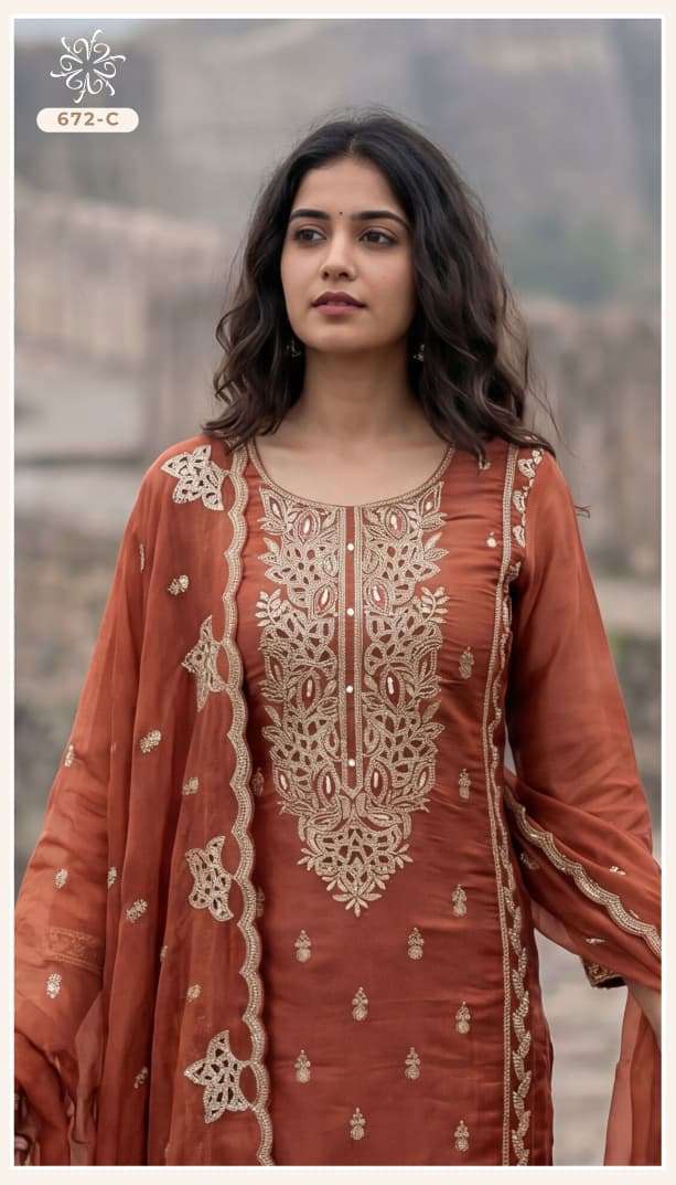 VINAY FASHION 672 COLORS HEAVY EMBROIDERED GOLD SILK SALWER KAMEEZ WHOLESALER BEST RATE 
