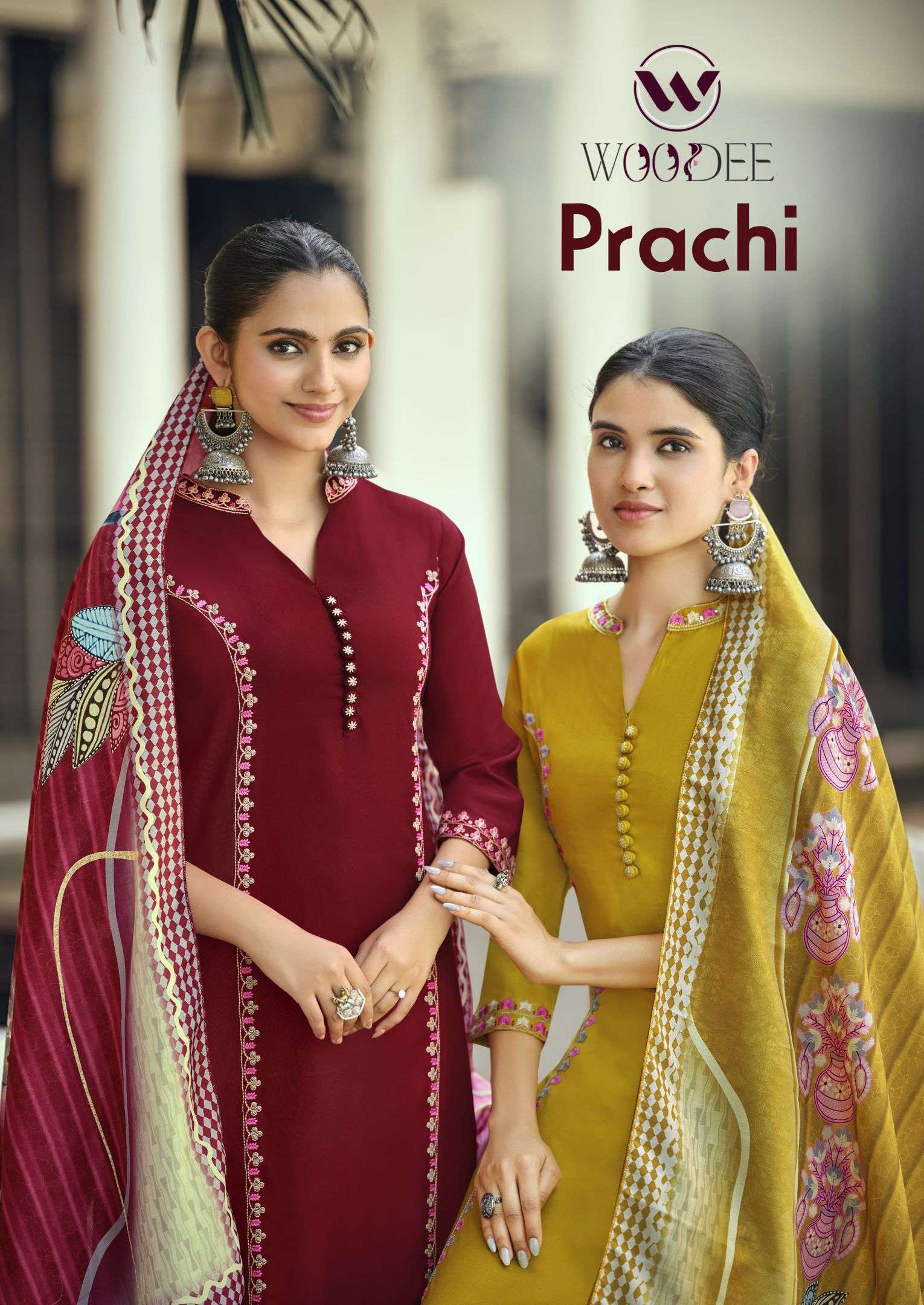 WOODEE PRACHI 1001 TO 1006 RAYON THREAD WORK DESIGNER SALWER KAMEEZ SUIT WHOLESALER 