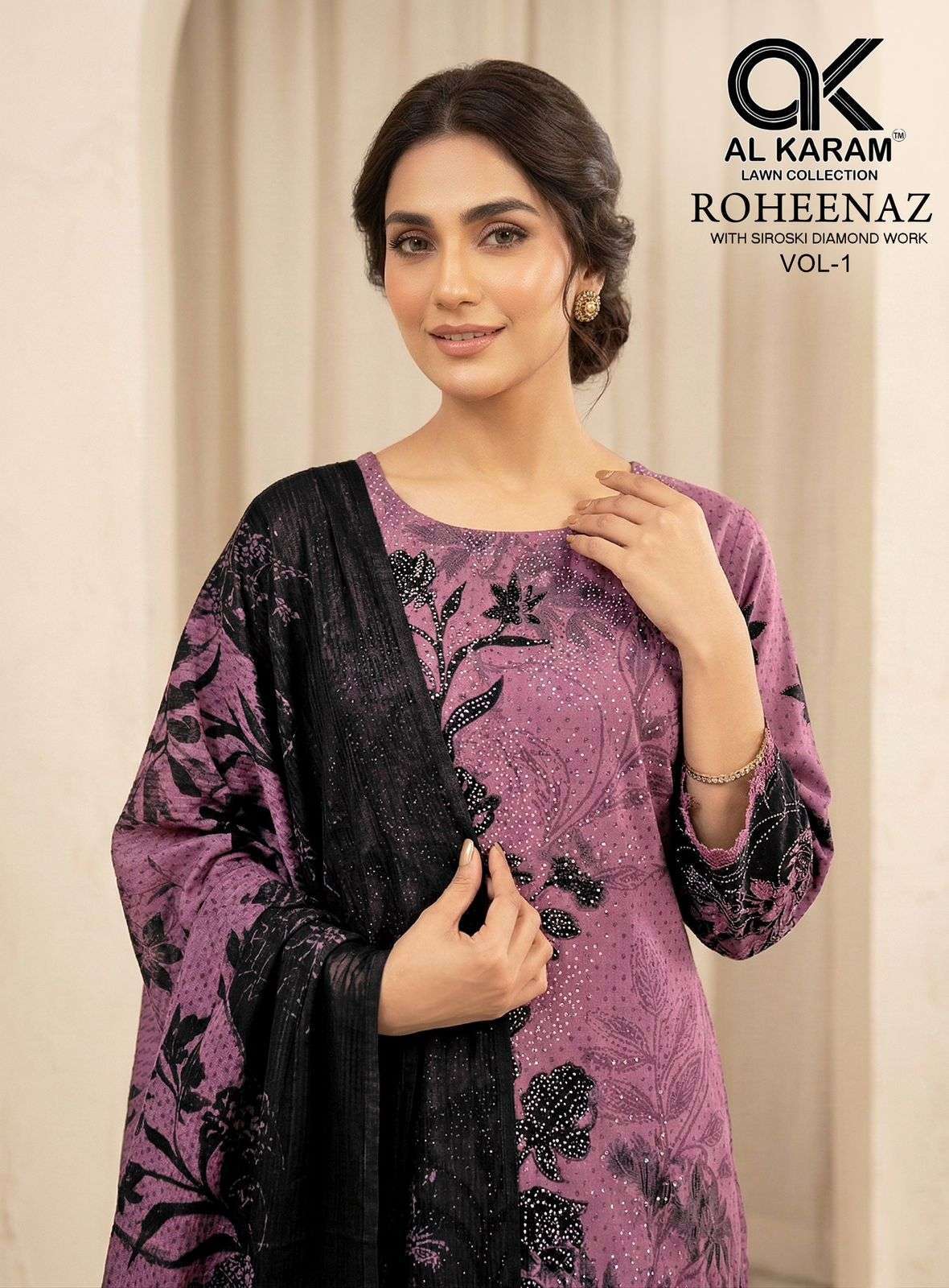 AL KARAM ROHEENAZ VOL 1 DIAMOND WORK RAYON SUIT WHOLESALER BEST RATE 