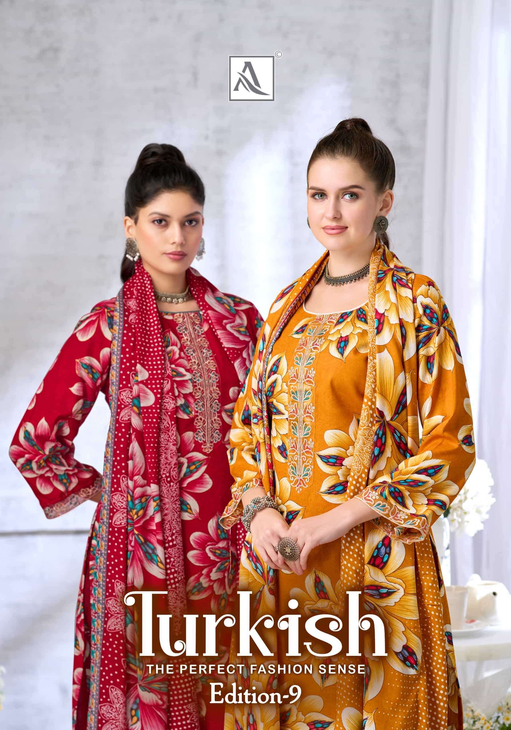 ALOK SUIT TURKISH VOL 9 VISCOSE RAYON EMBROIDERED SUIT WHOLESALER BEST RATE 