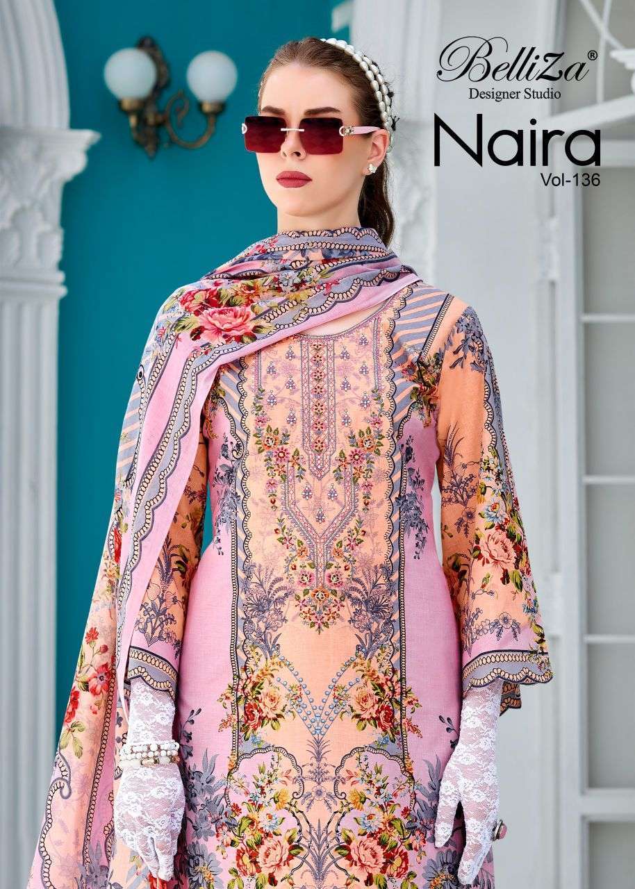 BELLIZA DESIGNER NAIRA VOL 136 PURE COTTON SELF EMBROIDERY SUIT WHOLESALER BEST RATE 2026