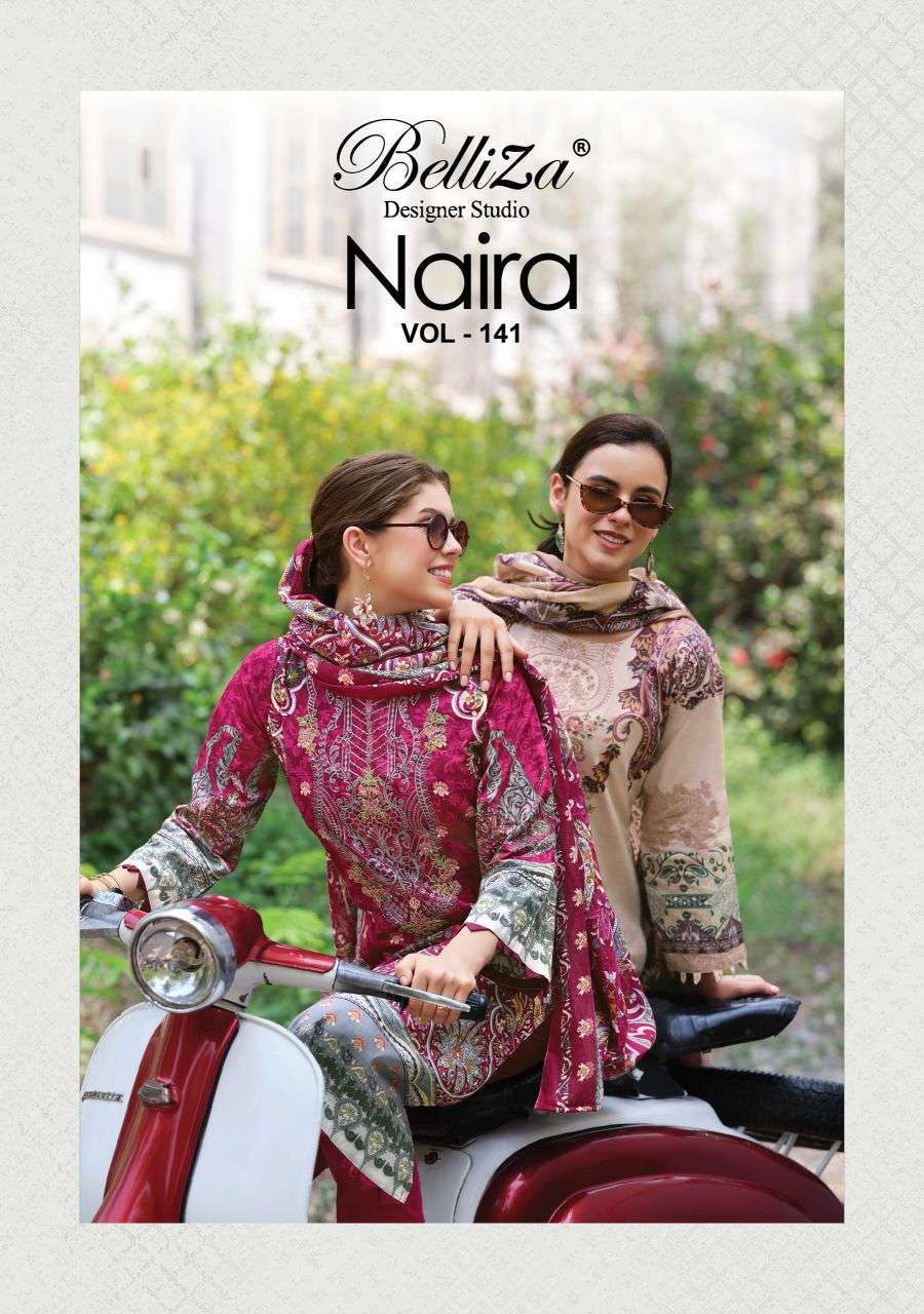 BELLIZA DESIGNER NAIRA VOL 141 COTTON SELF EMBROIDERY SUIT WHOLESALER BEST RATE DEALER 