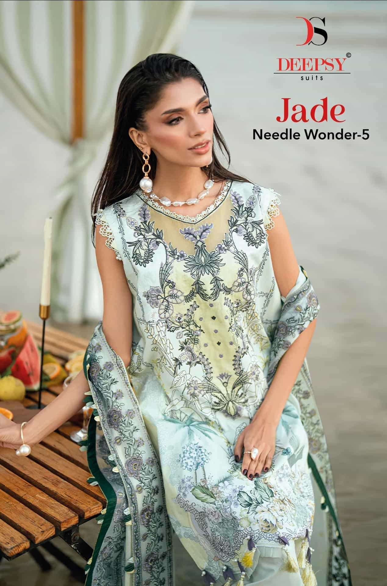 DEEPSY SUIT JADE NEEDLE WONDER VOL 5 COTTON PATCH EMBROIDERY SUIT WHOLESALER BEST RATE 
