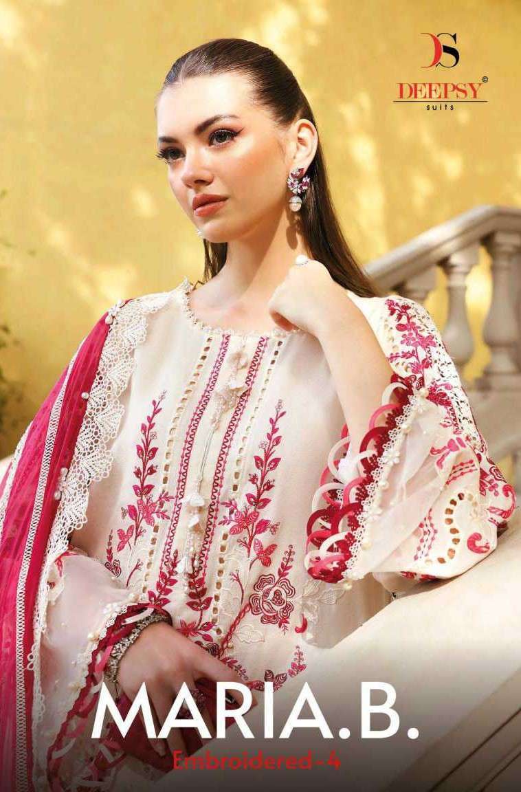 DEEPSY SUIT MARIA B EMBROIDERED VOL 4 PURE COTTON SELF EMBROIDERY SUIT WHOLESALER BEST RATE 