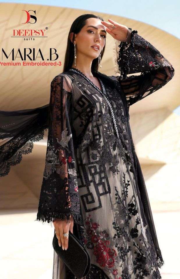 DEEPSY SUIT MARIA B PREMIUM EMBROIDERED VOL 3 SELF EMBROIDERY COTTON SUIT WHOLESALER BEST RATE 
