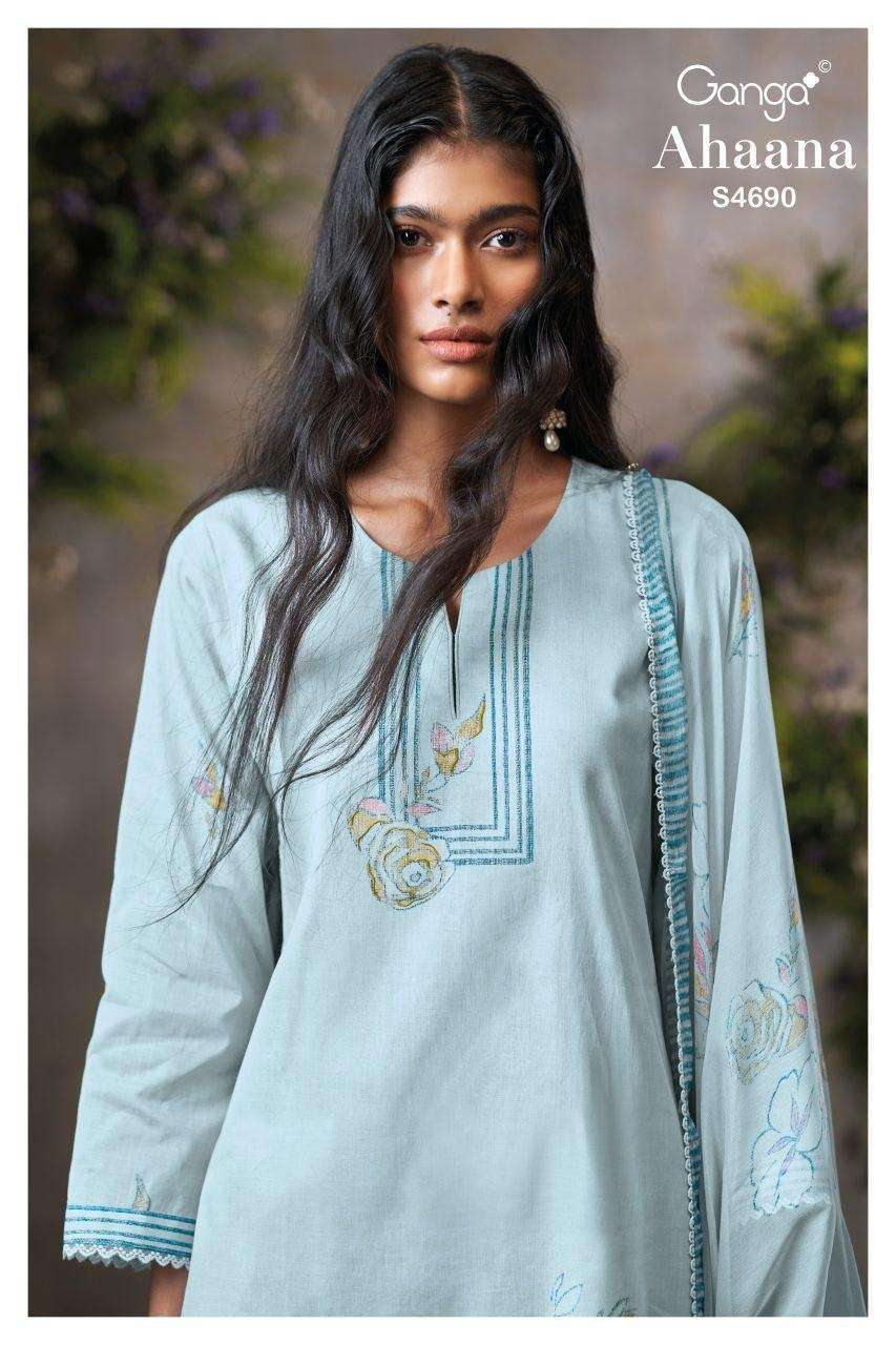 GANGA AHAANA 4690 ORGENDI MAL FANCY PRINT HANDWORK SALWER KAMEEZ BEST RATE 