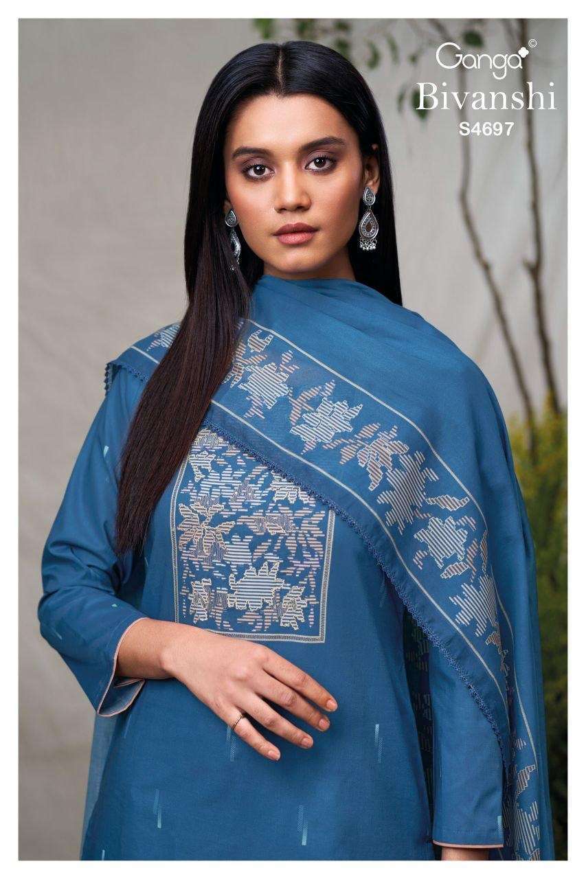 GANGA BIVANSHI 4697 COTTON PRINT HAND EMBROIDERED SALWER KAMEEZ BEST RATE DEALER 