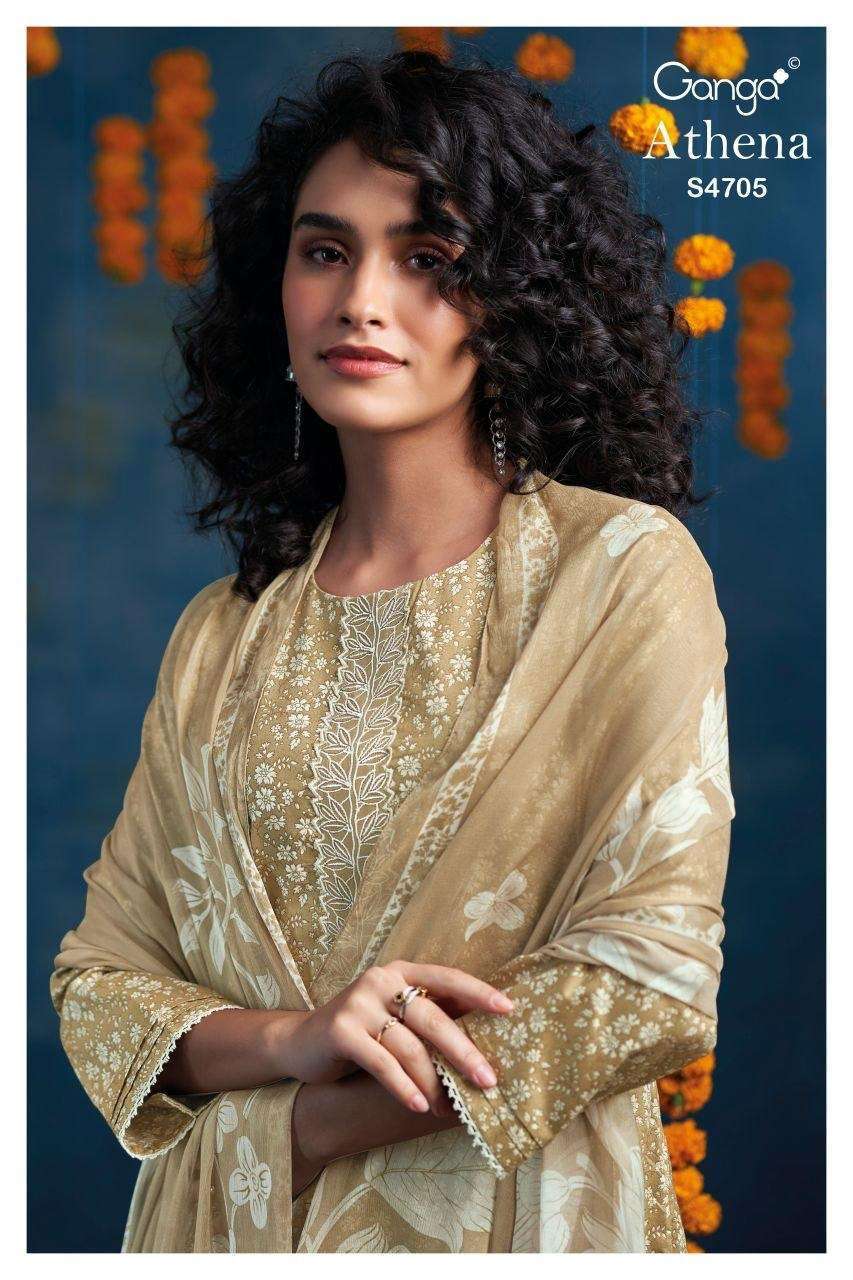 GANGA FASHION ATHENA 4705 COTTON PRINT EMBROIDERED SUIT WHOLESALER 2026