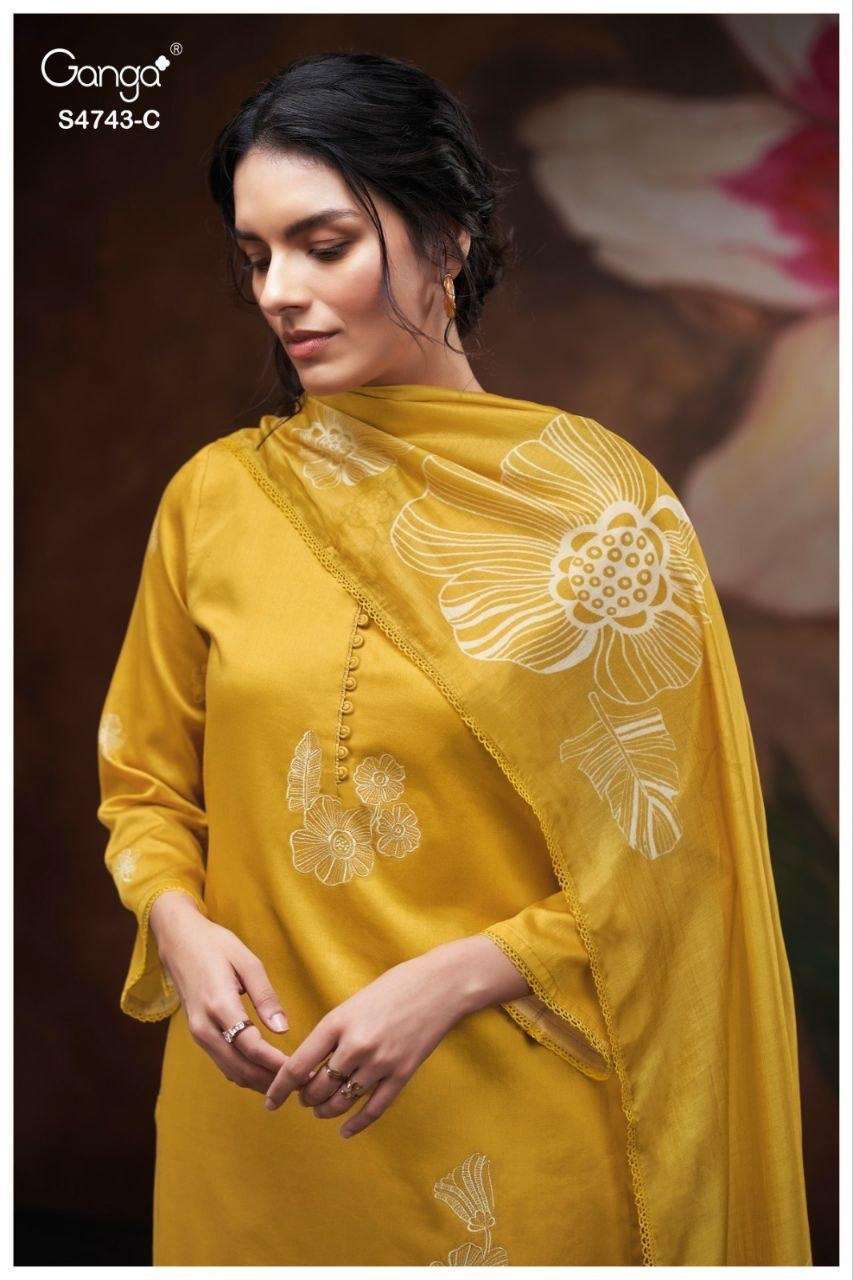 GANGA FASHION BIRVI 1705 COTTON PRINT EMBROIDERY SUIT WHOLESALER 