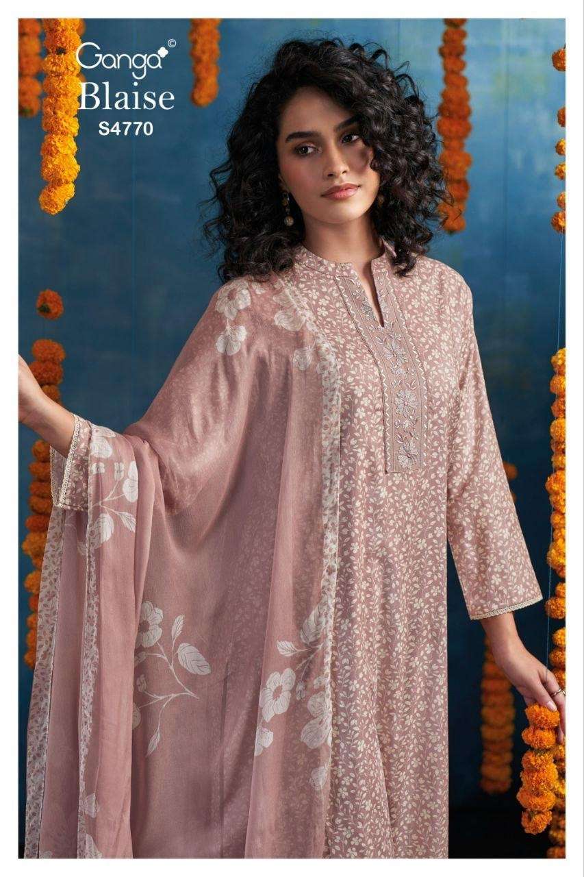 GANGA FASHION BLAISE 4770 FANCY EMBROIDERD COTTON SUIT WHOLESALER 