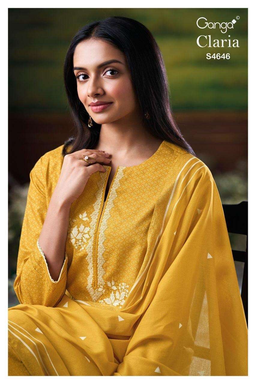 GANGA FASHION CLARIA 4646 COTTON PRINT EMBROIDERED SALWER KAMEEZ BEST RATE 