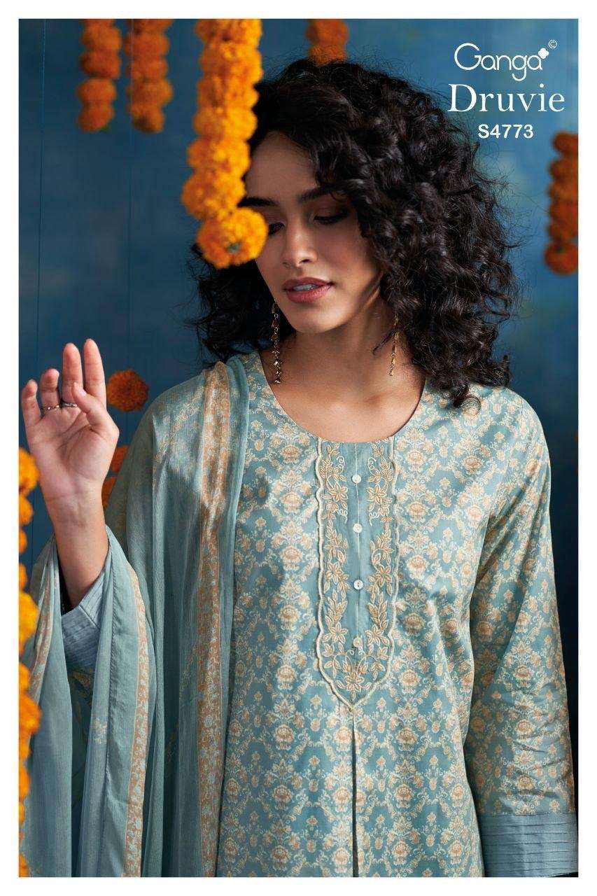 GANGA FASHION DRUVIE 4773 COTTON EMBROIDERED SUIT WHOLESALER BEST RATE 2026