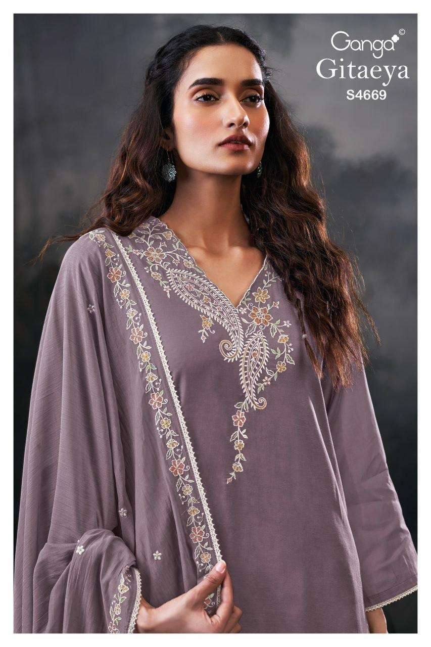 GANGA FASHION GITAEYA 4669 BEMBERG EMBRODERY WORK SALWER KAMEEZ BEST RATE 
