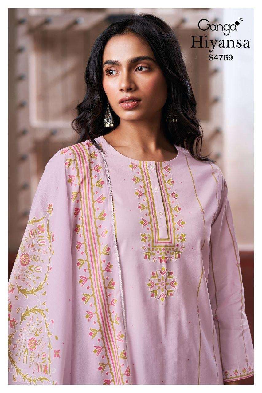 GANGA FASHION HIYANSA 4769 COTTON PRINT HAND EMBROIDERED SALWER KAMEEZ BEST RATE DEALER 