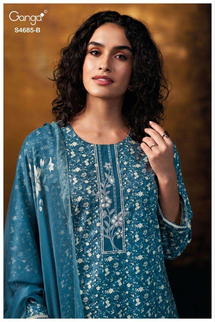 GANGA FASHION JIYAEL 4685 COTTON PRINT EMBROIDERY WORK SALWER KAMEEZ BEST RATE 