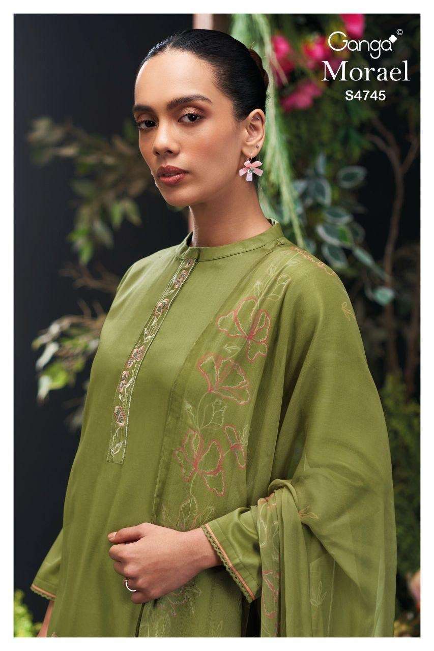 GANGA FASHION MORAEL 4745 COTTON SATIN EMBROIDERY SUIT WHOLESALER 
