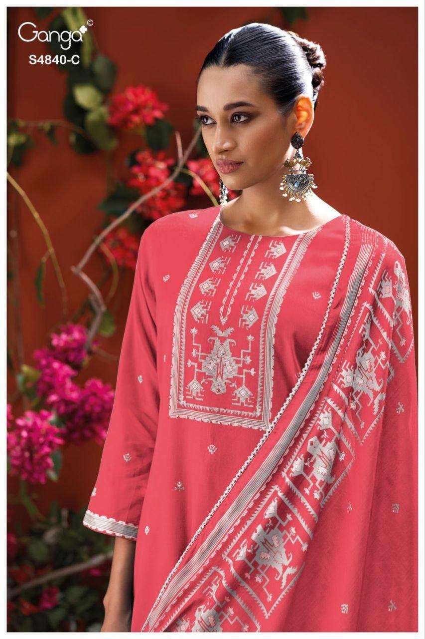 GANGA FASHION PRANVYA 4840 COTTON PRINT WITH HANDWORK SUIT WHOLESALER 