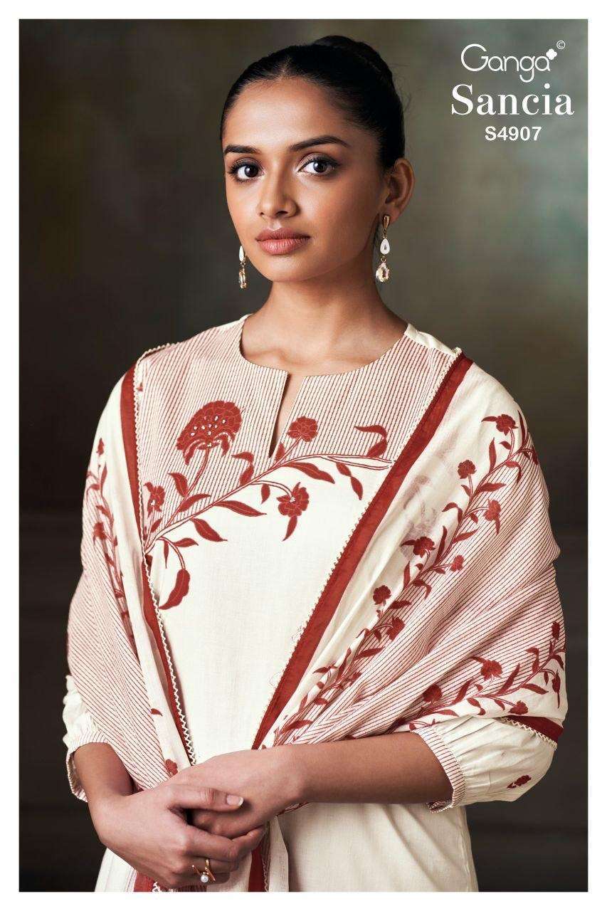 GANGA FASHION SANCIA 4907 COTTON PRINT HANDWORK SALWER KAMEEZ BEST RATE 