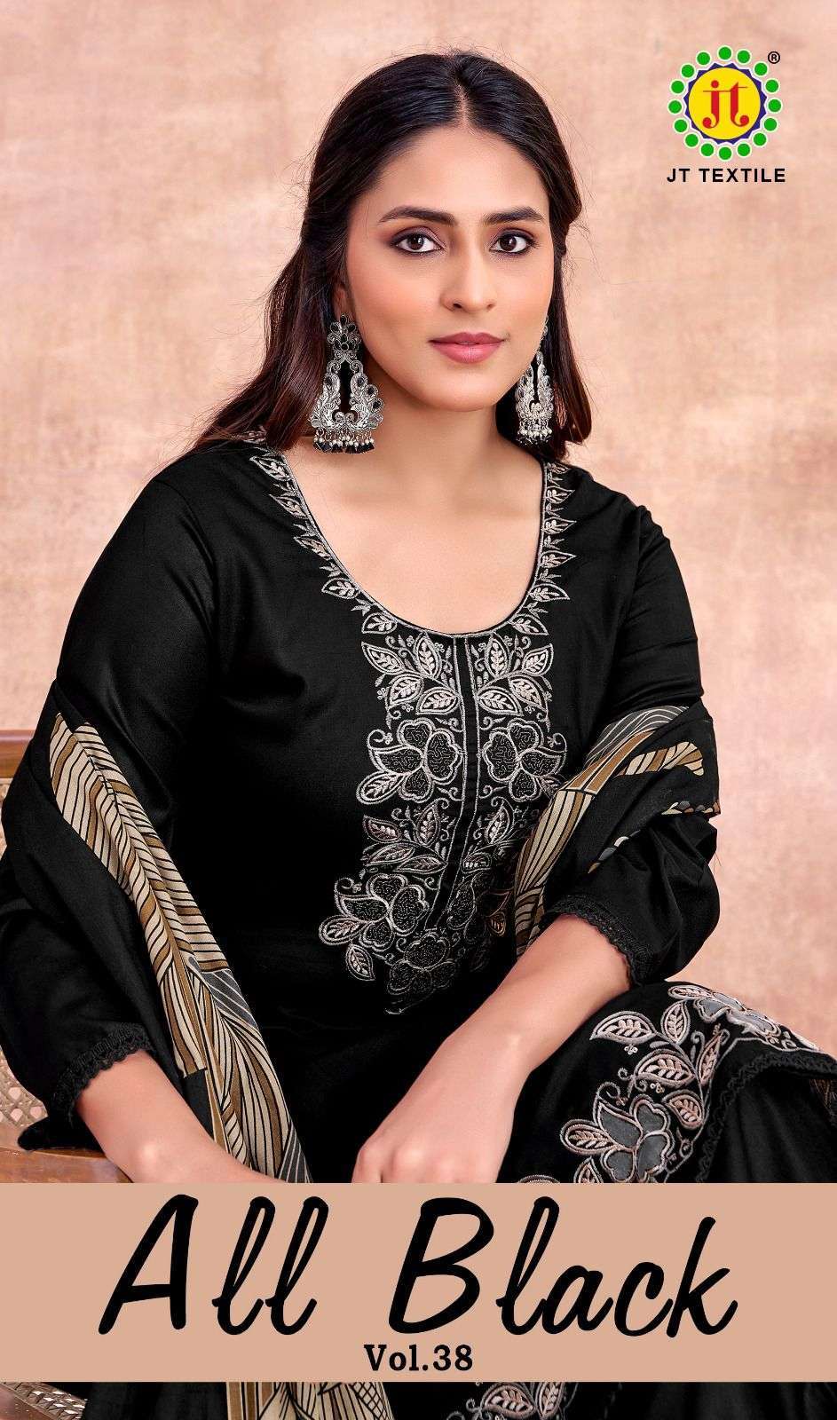 JT TEXTILE ALL BLACK VOL 38 PREMIUM LADIES RAYON SALWER SUIT WHOLESALER BEST RATE 