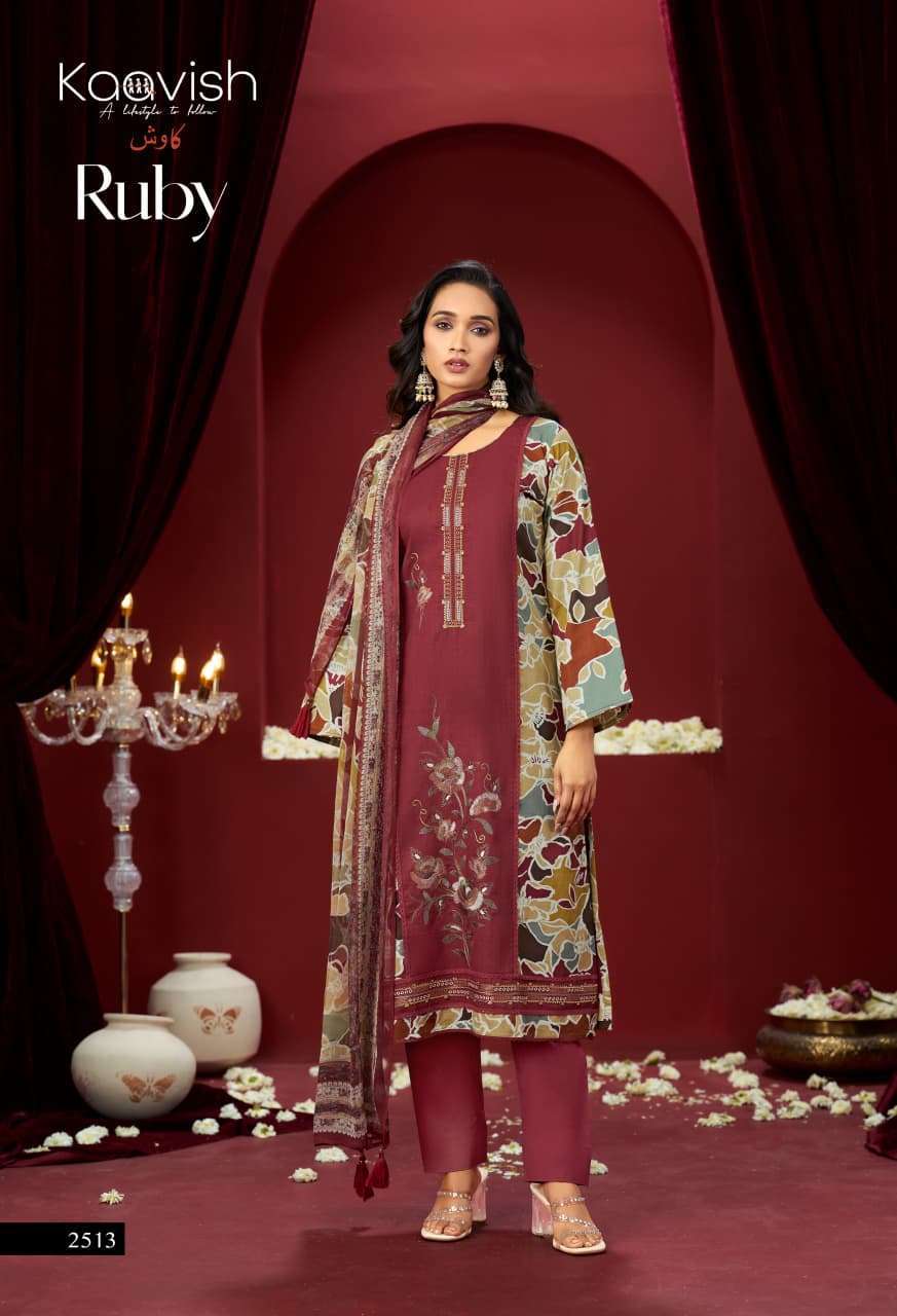 KAAVISH RUBY LAWN COTTON PRINT EMBROIDERY SUIT WHOLESALER BEST RATE 