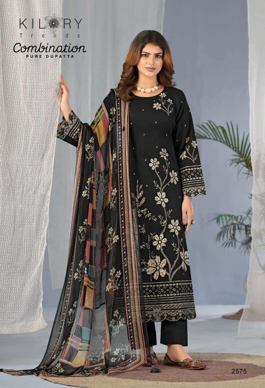 KILORY TRENDZ COMBINATION LAWN COTTON FANCY EMBROIDERED WORK SALWER KAMEEZ BEST RATE 