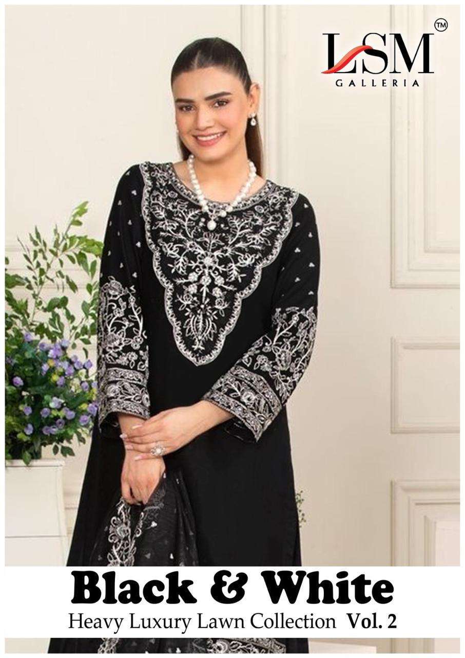 LSM BLACK AND WHITE VOL 2 HEAVY LAWN FANCY WORK PAKISTANI SALWER KAMEEZ BEST RATE 2026