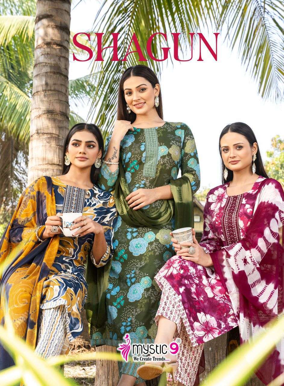 MYSTIC 9 SHAGUN VOL 27 PREMIUM RAYON CAPSULLA PRINT SUIT WHOLESALER BEST RATE 