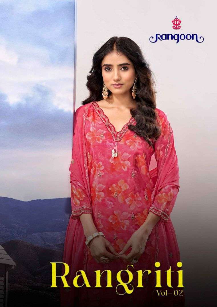 RANGOON RANGRITI VOL 2 PURE DIGITAL PRINT BEADS WORK READYMADE SUIT WHOLESALER 
