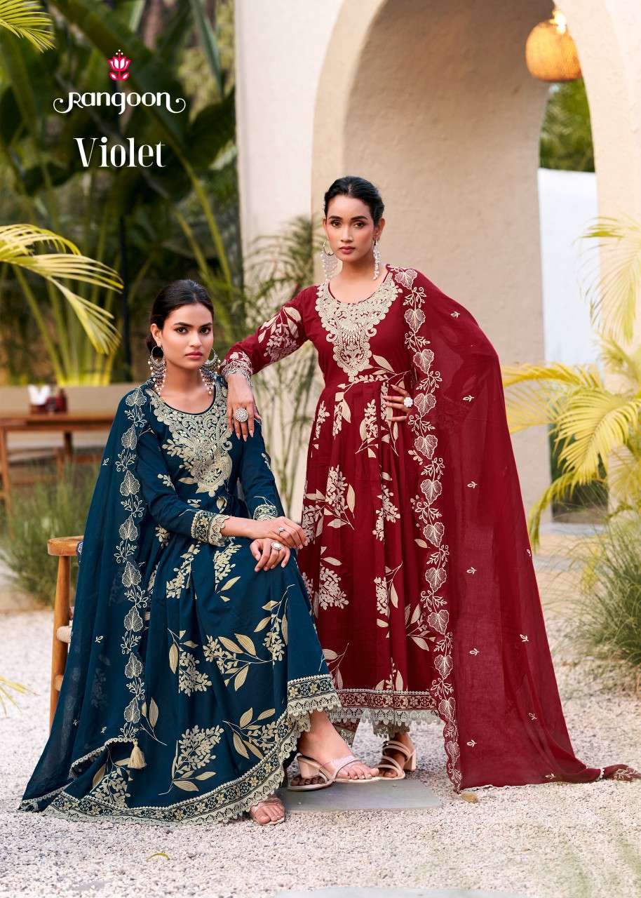 RANGOON VIOLET COTTON CAMBRIC THREAD WORK READYMADE SALWER KAMEEZ BEST RATE 