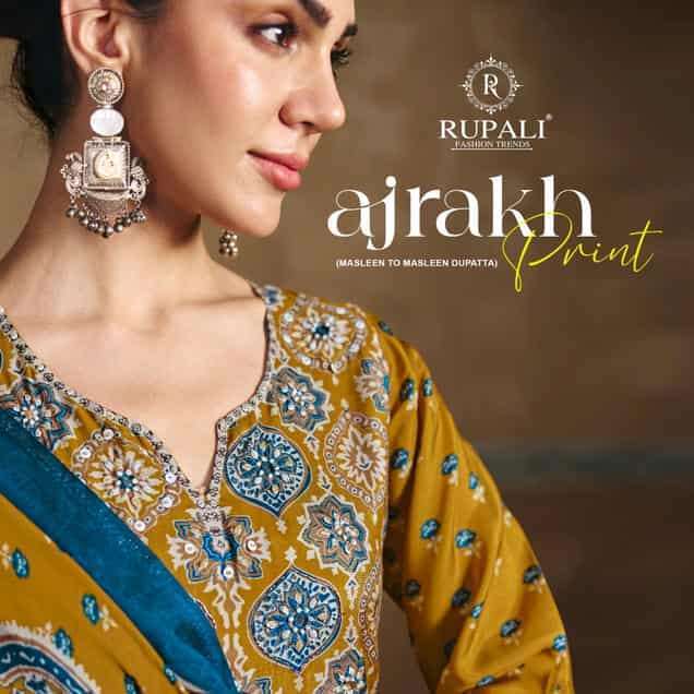 RUPALI FASHION AJRAKH PRINT WHOLESALER DESIGNER SALWER KAMEEZ BEST RATE DEALER 