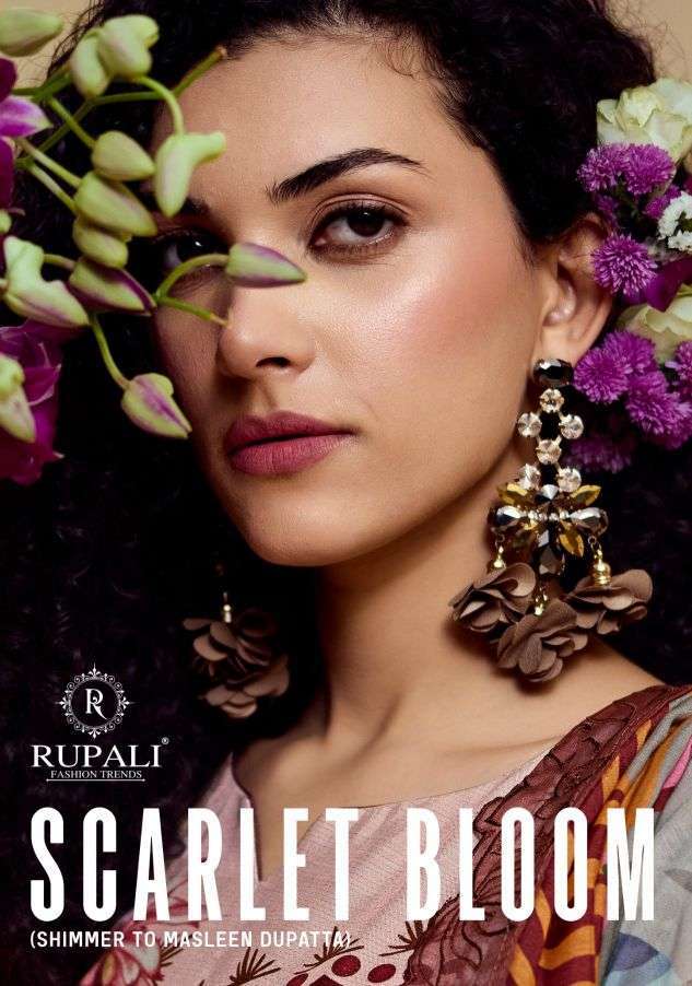 RUPALI FASHION SCARLET BLOOM VISCOSE MUSLIN LADIES SUIT WHOLESALER 