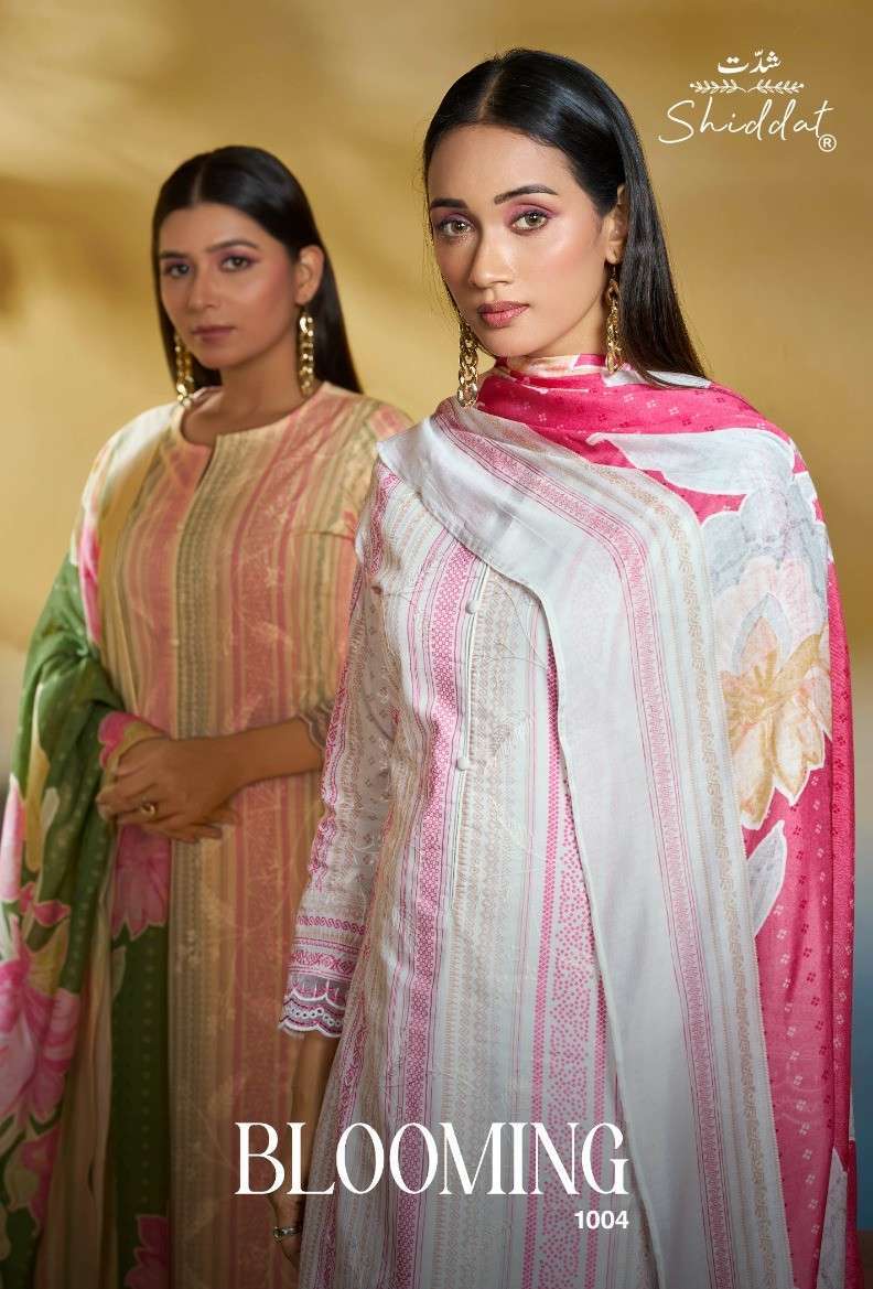 SHIDDAT BLOOMING 1004 CAMBRIC PRINT EMBROIDERED SALWER KAMEEZ WHOLESALER 