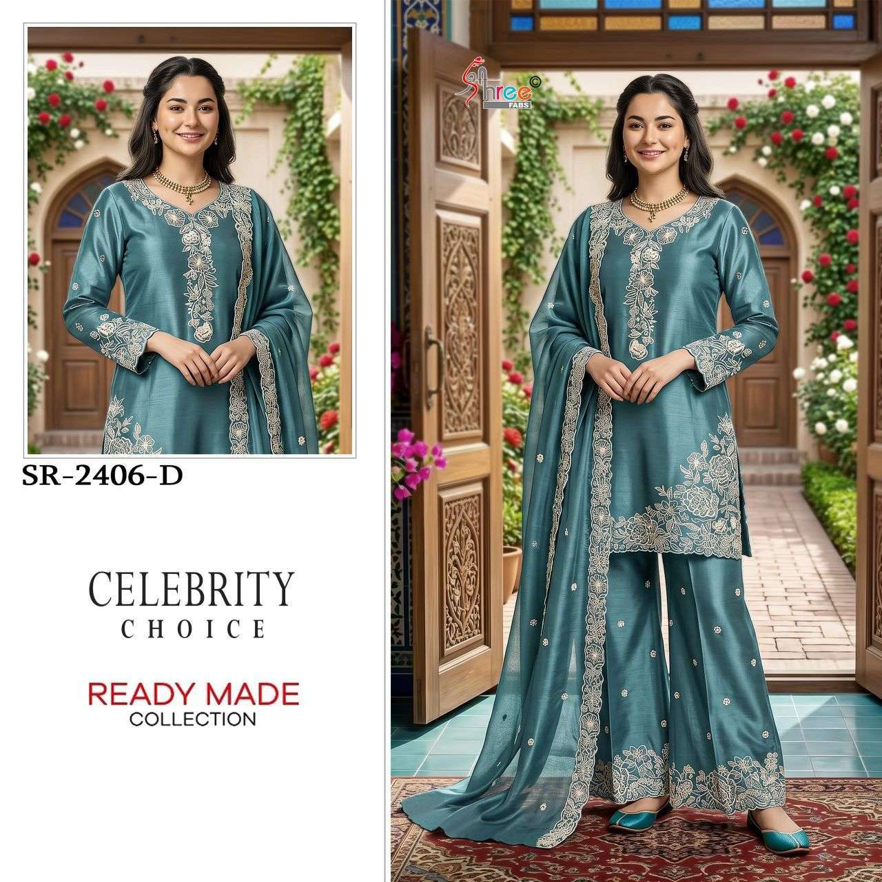SHREE FAB 2406 SATIN VISCOSE HEAVY WORK READYMADE SUIT WHOLESALER 