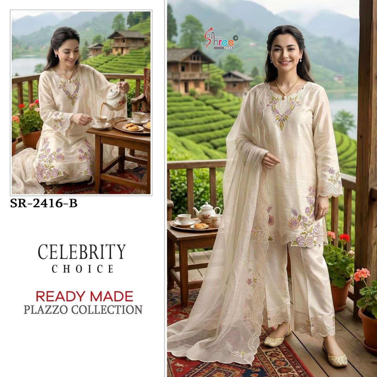 SHREE FAB 2416 COLORS SATIN FANCY WORK READYMADE SUIT WHOLESALER 