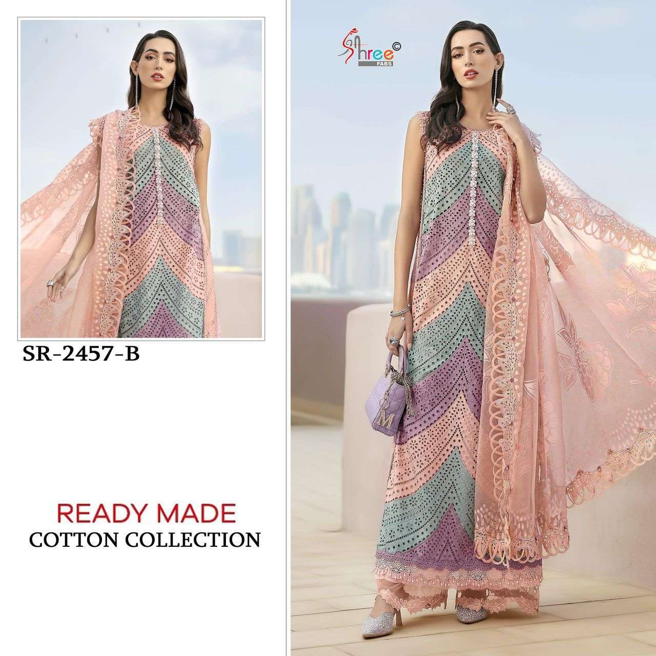 SHREE FAB 2457 COLORS CAMBRIC COTTON LAWN PAKISTANI READYMADE SUIT WHOLESALER 
