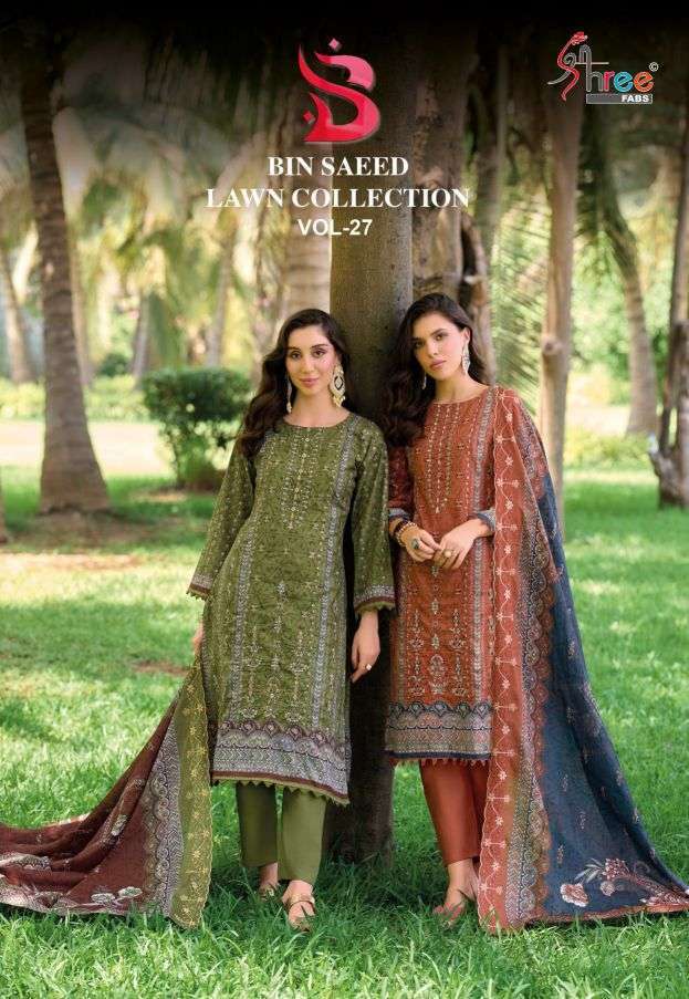 SHREE FAB BIN SAEED VOL 27 PURE COTTON SUIT WHOLESALE PRICE SUPPLIER 
