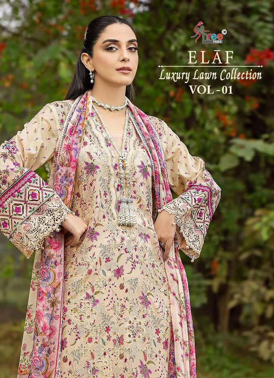 SHREE FAB ELAF LAWN VOL 1 COTTON PRINT SELF EMBROIDERY PAKISTANI SUIT WHOLESALER BEST RATE 2026