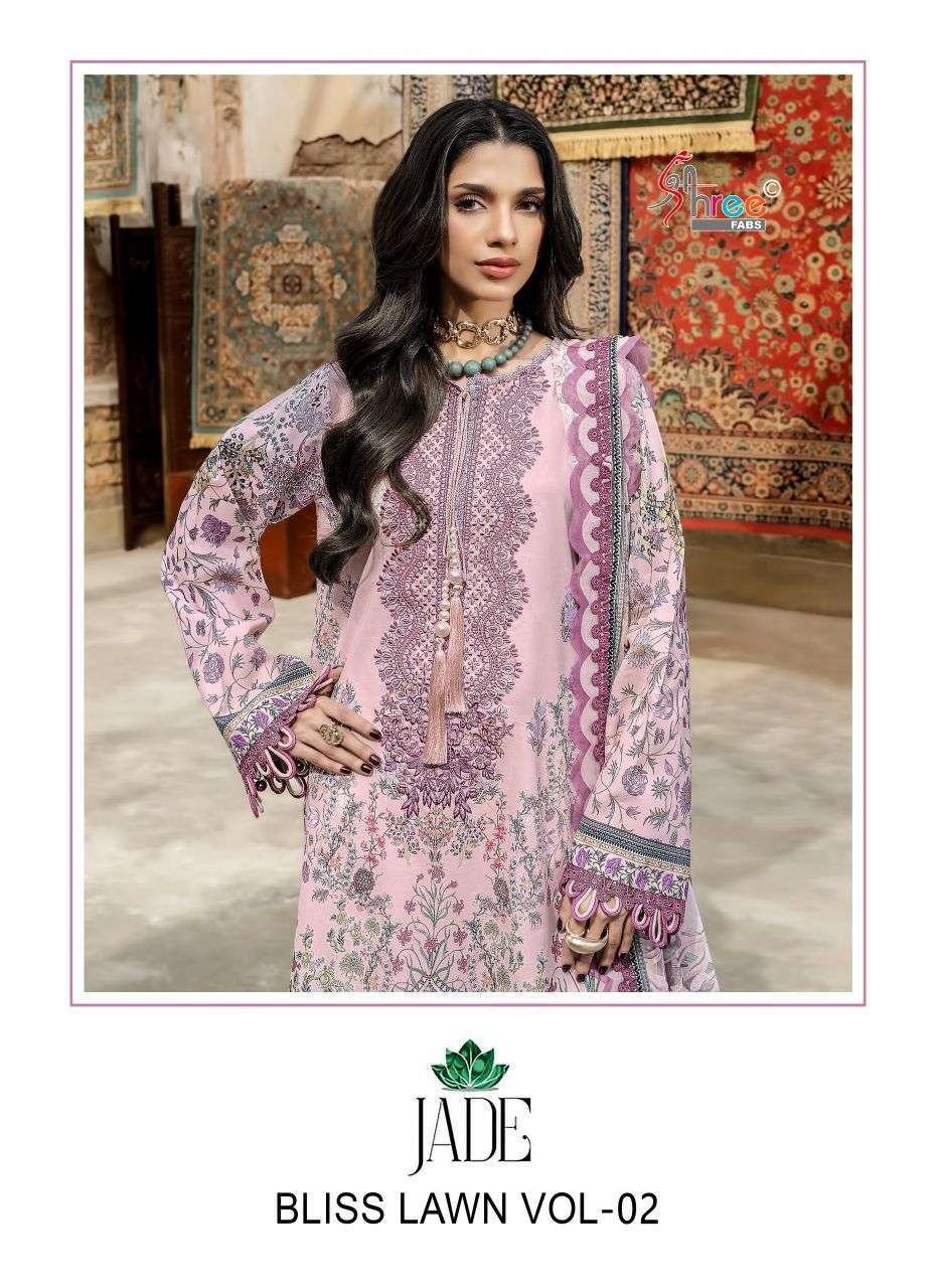SHREE FAB JADE BLISS LAWN VOL 2 COTTON PRINT PATCH EMBROIDERY SUIT WHOLESALER 