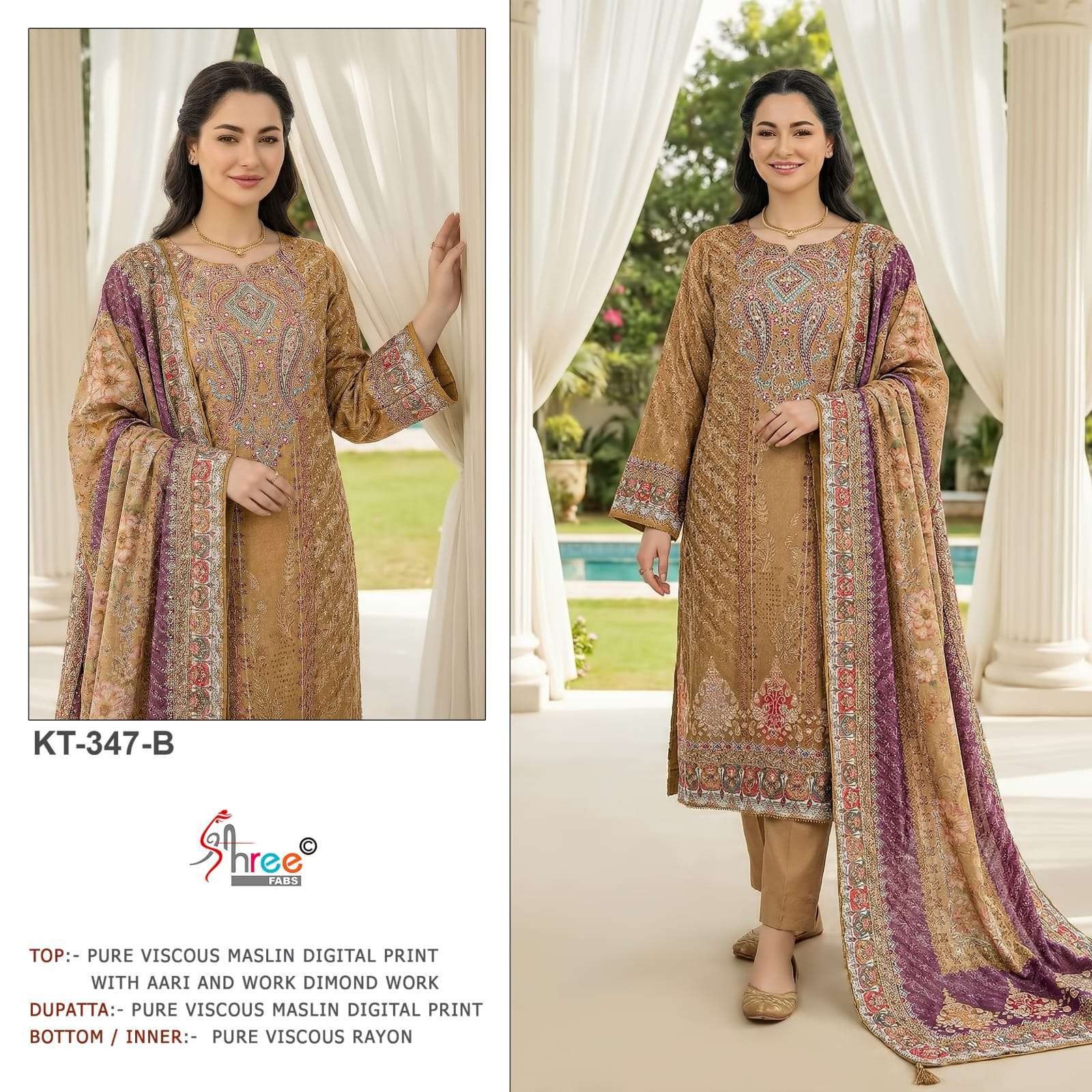 SHREE FAB KT 347 COLORS VISCOSE MUSLIN LADIES SUIT WHOLESALER BEST RATE 